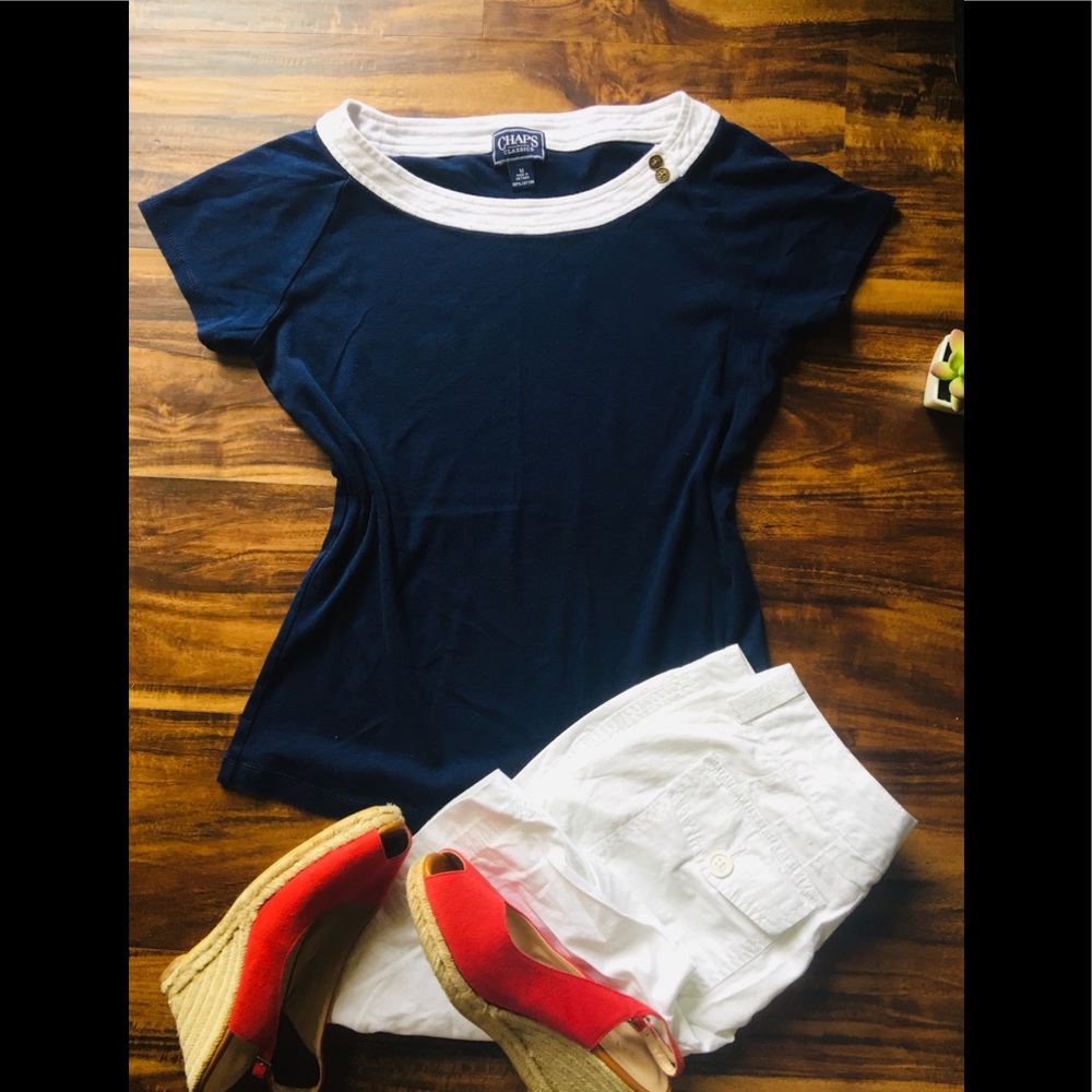 Chaps Navy & White Cotton Top